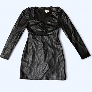 Torn by Ronny Kobo Collection Black Faux Leather Long Sleeve Dress